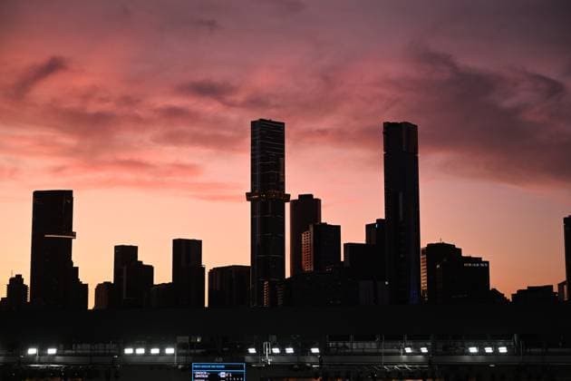 TENNIS AUSTRALIAN OPEN, The Melbourne skyline is seen at dusk during the Novak Djokovic of Serbia match against Grigor Dimitrov of Bulgaria during the 2023 Australian Open tennis tournament at Melbourne Park in Melbourne, Friday, January 1, 2021. ( NO ARCHIVING, EDITORIAL USE ONLY, NO USE IN BOOKS WITHOUT CONSENT MELBOURNE VICTORIA AUSTRALIA  Copyright: xLUKASxCOCHx 20230121001755028963