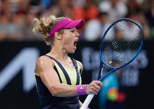 Laura Siegemund GER , Australian Open 2023, Melbourne Park, Melbourne, Victoria, Australia , Laura Siegemund GER cheers after winning a point, emotion, joy Copyright: xJuergenxHasenkopfx