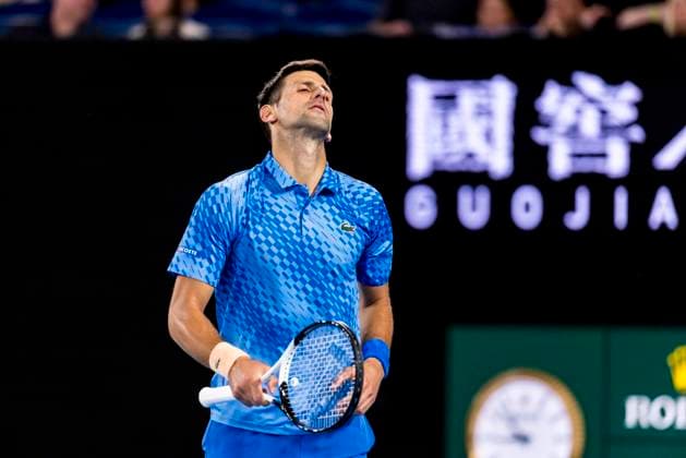 MELBOURNE, VIC - JANUARY 21: Novak Djokovic of Serbia shows his frustration during Round 3 of the 2023 Australian Open on January 21 2023, at Melbourne Park in Melbourne, Australia. (Photo by Jason Heidrich Icon Sportswire) TENNIS: JAN 21 Australian Open Icon230121167