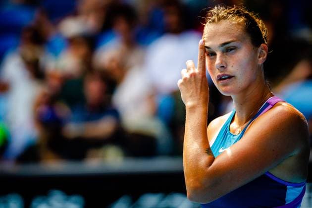 Aryna Sabalenka ATP, Tennis Herren 5) pictured during a women s singles third round match between Belgian Mertens WTA, Tennis Damen 27) and Belarus Sabalenka (WTA 5) at the Australian Open tennis Grand Slam, Saturday 21 January 2023 in Melbourne Park, Melbourne, Australia. PATRICKxHAMILTON  x58589200x