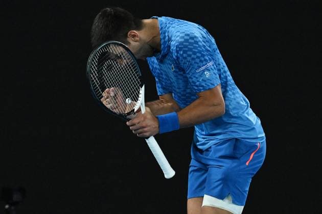 TENNIS AUSTRALIAN OPEN, Novak Djokovic of Serbia reacts during his match against Grigor Dimitrov of Bulgaria during the 2023 Australian Open tennis tournament at Melbourne Park in Melbourne, Saturday, January 21, 2023. ( NO ARCHIVING, EDITORIAL USE ONLY, NO USE IN BOOKS WITHOUT CONSENT MELBOURNE VICTORIA AUSTRALIA  Copyright: xLUKASxCOCHx 20230121001755046935