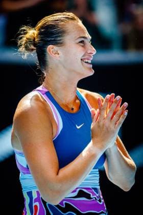 Aryna Sabalenka ATP, Tennis Herren 5) pictured during a women s singles third round match between Belgian Mertens WTA, Tennis Damen 27) and Belarus Sabalenka (WTA 5) at the Australian Open tennis Grand Slam, Saturday 21 January 2023 in Melbourne Park, Melbourne, Australia. PATRICKxHAMILTON  x58589463x