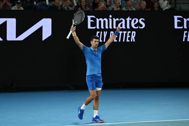 TENNIS AUSTRALIAN OPEN, Novak Djokovic of Serbia reacts after defeating Grigor Dimitrov of Bulgaria during their men s singles match 2023 Australian Open tennis tournament at Melbourne Park in Melbourne, Saturday, January 23, 2023. ( NO ARCHIVING, EDITORIAL USE ONLY, NO USE IN BOOKS WITHOUT CONSENT MELBOURNE VICTORIA AUSTRALIA  Copyright: xLUKASxCOCHx 20230121001755054775