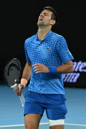 TENNIS AUSTRALIAN OPEN, Novak Djokovic of Serbia reacts during his match against Grigor Dimitrov of Bulgaria in their men s singles match in the 2023 Australian Open tennis tournament at Melbourne Park in Melbourne, Saturday, January 23, 2023. ( NO ARCHIVING, EDITORIAL USE ONLY, NO USE IN BOOKS WITHOUT CONSENT MELBOURNE VICTORIA AUSTRALIA  Copyright: xLUKASxCOCHx 20230121001755054820