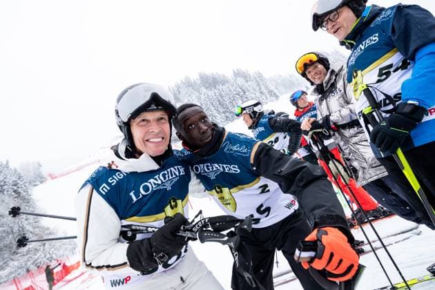 ALPINE SKIING - FIS WC Kitzbuehel KITZBUEHEL,AUSTRIA,21.JAN.23 - ALPINE SKIING - FIS World Cup, Hahnenkamm-race, side event, Kitz Charity Trophy. Image shows Daniel Grieder (Boss 1) and Lame Khaby (Boss 1).  GEPAxpictures xMaticxKlansek