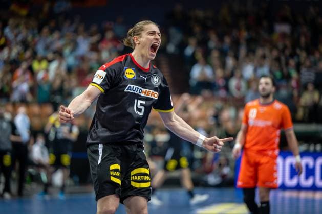 Handball Katowice 21 01 2023 World Championship Handball World Championship Men Main Round Netherlands NED Germany GER Juri Knorr Germany, No 15 Cheer