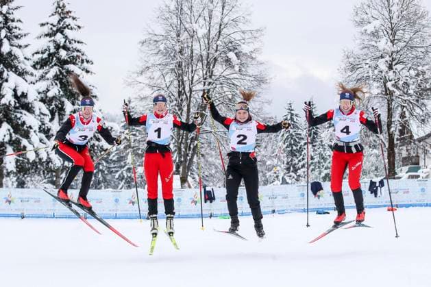 Bilder des Jahres 2023, Sport 01 Januar Sport Bilder des Tages OLYMPICS - EYOF Friuli Venezia Giulia 2023 TARVISIO,ITALY,22.JAN.23 - OLYMPICS - EYOF, European Youth Olympic Festival Friuli Venezia Giulia 2023, Nordic Combined. Image shows Clara Mentil, Elisa Deubler, Anja Rathgeb and Laura Pletz (AUT).  GEPAxpictures xPatrickxSteiner