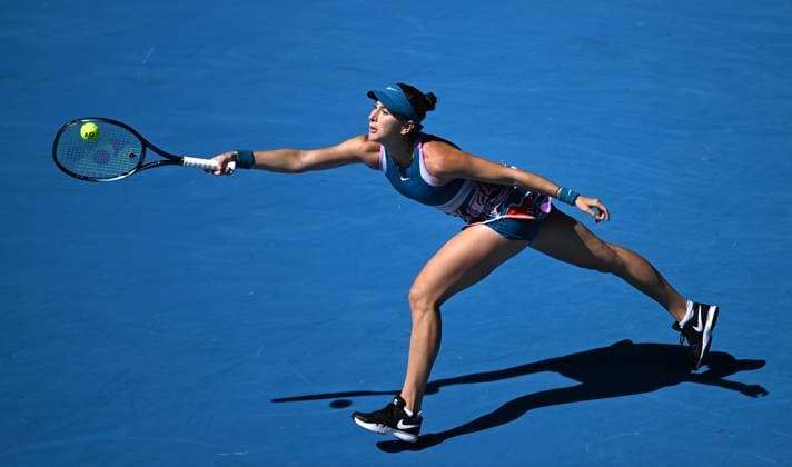 TENNIS AUSTRALIAN OPEN, Belinda Bencic of Switzerland returns to Aryna Sabalenka of Belarus during their fourth round match at 2023 Australian Open tennis championship at Melbourne Park in Melbourne, Monday, January 23, 2023. ( NO ARCHIVING, EDITORIAL USE ONLY, NO USE IN BOOKS WITHOUT CONSENT MELBOURNE VICTORIA AUSTRALIA  Copyright: xJAMESxROSSx 20230123001755734058
