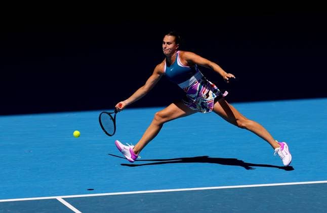 Mandatory Credit: Photo by Ella Ling Shutterstock (13729779j) Aryna Sabalenka of Belarus in action Australian Open, Day Eight, Tennis, Melbourne Park, Melbourne, Australia - 23 Jan 2023 Australian Open, Day Eight, Tennis, Melbourne Park, Melbourne, Australia - 23 Jan 2023 Copyright: xEllaxLing Shutterstockx 13729779j