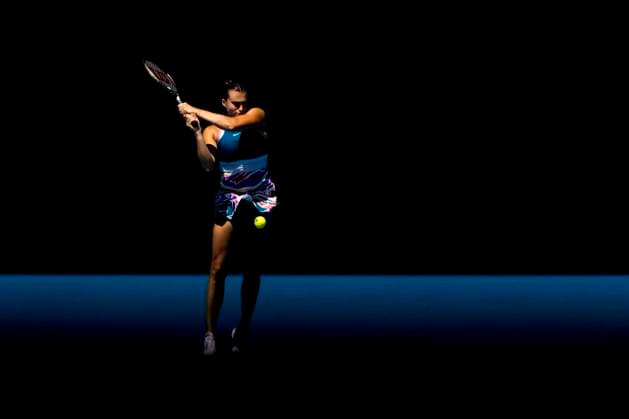 MELBOURNE, VIC - JANUARY 23: Aryna Sablenka of Belarus in action during Round 4 of the 2023 Australian Open on January 23 2023, at Melbourne Park in Melbourne, Australia. (Photo by Jason Heidrich Icon Sportswire) TENNIS: JAN 23 Australian Open Icon230123023
