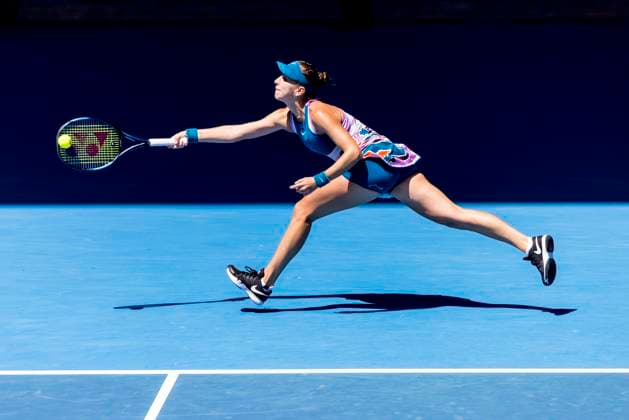 MELBOURNE, VIC - JANUARY 23: Belinda Bencic of Switzerland in action during Round 4 of the 2023 Australian Open on January 23 2023, at Melbourne Park in Melbourne, Australia. (Photo by Jason Heidrich Icon Sportswire) TENNIS: JAN 23 Australian Open Icon230123056