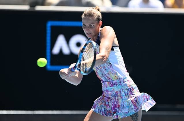 TENNIS AUSTRALIAN OPEN, Karolina Pliskova of the Czech Republic returns to Shuai Zhang of China during their fourth round match at the 2023 Australian Open tennis championship at Melbourne Park in Melbourne, Monday, January 23, 2023. ( NO ARCHIVING, EDITORIAL USE ONLY, NO USE IN BOOKS WITHOUT CONSENT MELBOURNE VICTORIA AUSTRALIA  Copyright: xJOELxCARRETTx 20230123001755765712