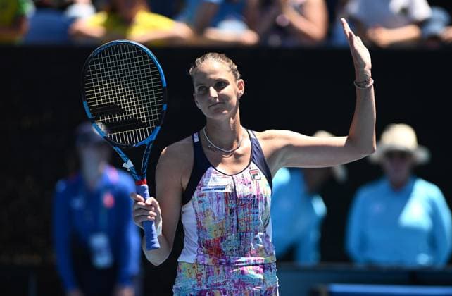TENNIS AUSTRALIAN OPEN, Karolina Pliskova of the Czech Republic celebrates her fourth round win against Shuai Zhang of China at the 2023 Australian Open tennis championship at Melbourne Park in Melbourne, Monday, January 23, 2023. ( NO ARCHIVING, EDITORIAL USE ONLY, NO USE IN BOOKS WITHOUT CONSENT MELBOURNE VICTORIA AUSTRALIA  Copyright: xJOELxCARRETTx 20230123001755766281