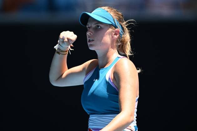 TENNIS AUSTRALIAN OPEN, Linda Fruhvirtova of the Czech Republic reacts during her fourth round match against Donna Vekic of Croatia at the 2023 Australian Open tennis championship at Melbourne Park in Melbourne, Monday, January 23, 2023. ( NO ARCHIVING, EDITORIAL USE ONLY, NO USE IN BOOKS WITHOUT CONSENT MELBOURNE VICTORIA AUSTRALIA  Copyright: xLUKASxCOCHx 20230123001755771526