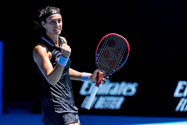 MELBOURNE, VIC - JANUARY 23: Caroline Garcia of France celebrates during Round 4 of the 2023 Australian Open on January 23 2023, at Melbourne Park in Melbourne, Australia. (Photo by Jason Heidrich Icon Sportswire) TENNIS: JAN 23 Australian Open Icon230123103