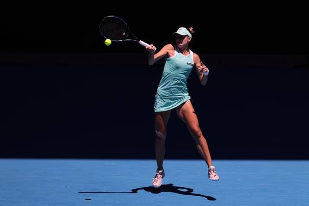 Magda Linette of Poland in action during round 4 match between Caroline Garcia of France and Magda Linette of Poland Day 8 at the Australian Open Tennis 2023 at Rod Laver Arena, Melbourne, Australia on 23 January 2023. Copyright: xPeterxDovganx 34781769