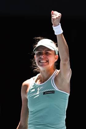Mandatory Credit: Photo by James Gourley Shutterstock (13729780ea) Magda Linette celebrates victory after winning her fourth round match Australian Open, Day Eight, Tennis, Melbourne Park, Melbourne, Australia - 23 Jan 2023 Australian Open, Day Eight, Tennis, Melbourne Park, Melbourne, Australia - 23 Jan 2023 Copyright: xJamesxGourley Shutterstockx 13729780ea