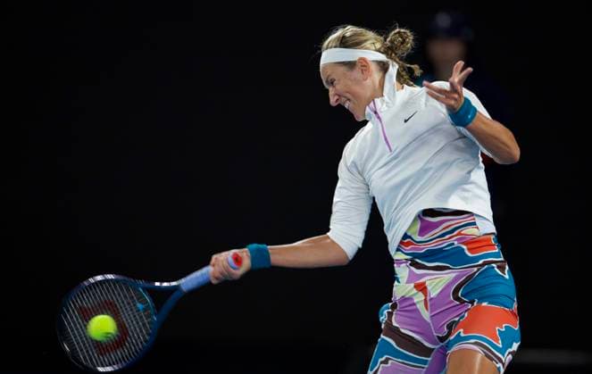 (230123) -- MELBOURNE, Jan. 23, 2023 -- Victoria Azarenka of Belarus returns a shot during the women s singles 4th round match against Zhu Lin of China at Australian Open in Melbourne Park in Melbourne, Australia, Jan. 22, 2023. (Photo by Xinhua) (SP)AUSTRALIA-MELBOURNE-TENNIS-AUSTRALIAN OPEN-DAY 7 HuxJingchen 