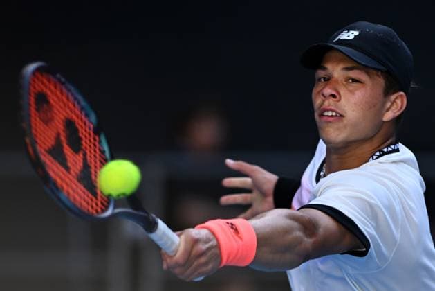 TENNIS AUSTRALIAN OPEN, Ben Shelton of the United States in action during his match against JJ Wolf of the United States during the 2023 Australian Open tennis tournament at Melbourne Park in Melbourne, Monday, January 23, 2019. ( NO ARCHIVING, EDITORIAL USE ONLY, NO USE IN BOOKS WITHOUT CONSENT MELBOURNE VICTORIA AUSTRALIA  Copyright: xJOELxCARRETTx 20230123001755798746