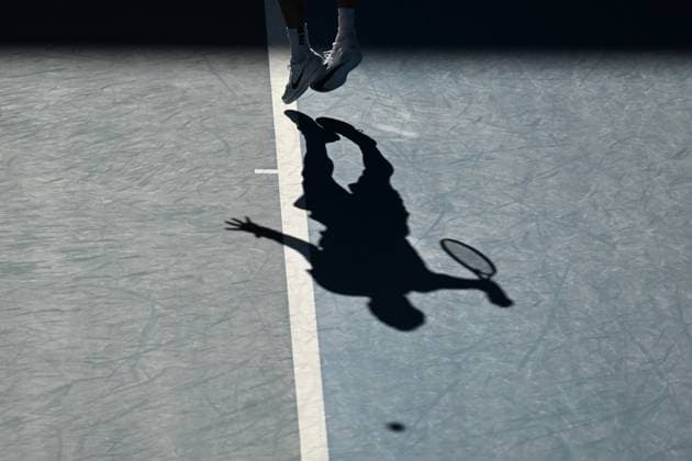 TENNIS AUSTRALIAN OPEN, Holger Rune of Denmark serves against Andrey Rublev of Russia during their fourth round match at 2023 Australian Open tennis championship at Melbourne Park in Melbourne, Monday, January 23. ( NO ARCHIVING, EDITORIAL USE ONLY, NO USE IN BOOKS WITHOUT CONSENT MELBOURNE VICTORIA AUSTRALIA  Copyright: xLUKASxCOCHx 20230123001755805056