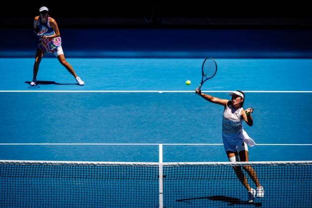 Hao-Ching Chan WTA, Tennis Damen 37) and Zhaoxuan Yang (WTA 100) pictured during a women s doubles third round game between Belgian-Ukrainian pair Van Uytvanck-Kalinina and Tawain-China pair Chan-Yang at the Australian Open tennis Grand Slam, Monday 23 January 2023 in Melbourne Park, Melbourne, Australia. PATRICKxHAMILTON  x58662063x