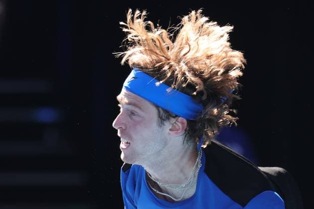 Andrey Rublev in action against Holger Rune of Denmark, Day 8 at the Australian Open Tennis 2023 at Rod Laver Arena, Melbourne, Australia on 23 January 2023. Copyright: xPeterxDovganx 34781818