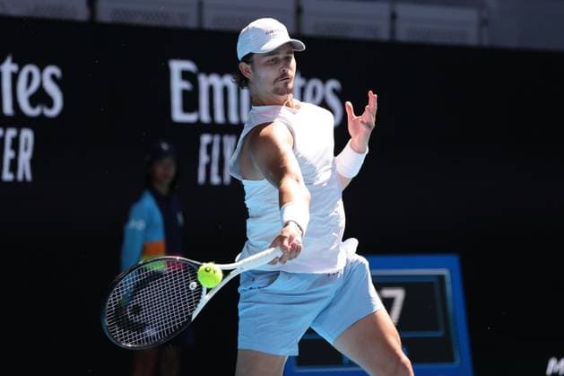 J.J. Wolf of USA in action during Round 4 match between J.J. Wolf of USA and Ben Shelton of USA , Day 8 at the Australian Open Tennis 2023 at John Cain Arena, Melbourne, Australia on 23 January 2023. Copyright: xPeterxDovganx 34781857