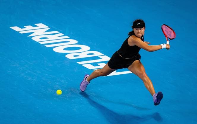 January 23, 2023, MELBOURNE, AUSTRALIA: Lin Zhu of China in action during the fourth round at the 2023 Australian Open Grand Slam tennis tournament MELBOURNE AUSTRALIA - ZUMAa181 20230123_zaa_a181_005 Copyright: xRobxPrangex