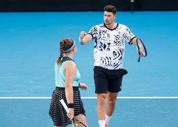 Jelena Ostapenko David Vega Hernandez, Mixed Doubles, Australian Open 2023, Melbourne Park, Melbourne, Victoria, Australia Copyright: xJuergenxHasenkopfx
