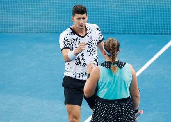 Jelena Ostapenko David Vega Hernandez, Mixed Doubles, Australian Open 2023, Melbourne Park, Melbourne, Victoria, Australia Copyright: xJuergenxHasenkopfx