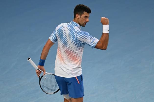 TENNIS AUSTRALIAN OPEN, Novak Djokovic of Serbia wins a point during his match against Alex de Minaur of Australia during the 2023 Australian Open tennis tournament at Melbourne Park in Melbourne, Monday, January 23, 2023. ( NO ARCHIVING, EDITORIAL USE ONLY, NO USE IN BOOKS WITHOUT CONSENT MELBOURNE VICTORIA AUSTRALIA  Copyright: xJOELxCARRETTx 20230123001755819247