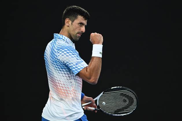 TENNIS AUSTRALIAN OPEN, Novak Djokovic of Serbia wins a point during his match against Alex de Minaur of Australia during the 2023 Australian Open tennis tournament at Melbourne Park in Melbourne, Monday, January 23, 2023. ( NO ARCHIVING, EDITORIAL USE ONLY, NO USE IN BOOKS WITHOUT CONSENT MELBOURNE VICTORIA AUSTRALIA  Copyright: xJOELxCARRETTx 20230123001755820340