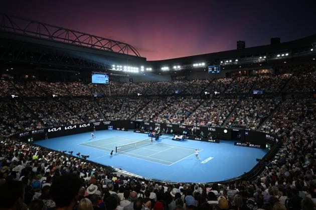 TENNIS AUSTRALIAN OPEN, Novak Djokovic (R) of Serbia in action during his match against Alex de Minaur of Australia during the 2023 Australian Open tennis tournament at Melbourne Park in Melbourne, Monday, January 23, 2023. ( NO ARCHIVING, EDITORIAL USE ONLY, NO USE IN BOOKS WITHOUT CONSENT MELBOURNE VICTORIA AUSTRALIA  Copyright: xJOELxCARRETTx 20230123001755826602