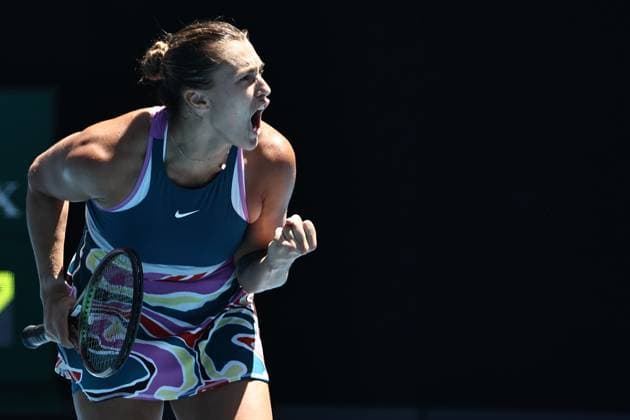 Aryna Sabalenka, BLR, during fourth round of 2023 Australian Open in Melbourne, 23 01 2023