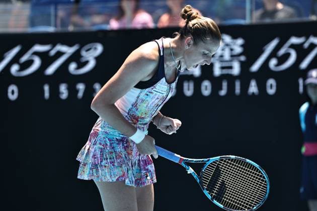 Karolina Pliskova, CZE, during fourth round of 2023 Australian Open in Melbourne, 23 01 2023