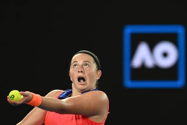 TENNIS AUSTRALIAN OPEN, Jelena Ostapenko of Latvia in action during her Quarterfinal match against Elena Rybakina of Kazakhstan at the 2023 Australian Open tennis tournament at Melbourne Park in Melbourne, Tuesday, January 24, 2023. ( NO ARCHIVING, EDITORIAL USE ONLY, NO USE IN BOOKS WITHOUT CONSENT MELBOURNE VICTORIA AUSTRALIA  Copyright: xJOELxCARRETTx 20230124001756033267