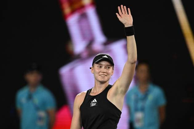 Mandatory Credit: Photo by James Gourley Shutterstock (13729783h) Elena Rybakina celebrates victory after winning her Quarter Final Match Australian Open, Day Nine, Tennis, Melbourne Park, Melbourne, Australia - 24 Jan 2023 Australian Open, Day Nine, Tennis, Melbourne Park, Melbourne, Australia - 24 Jan 2023 Copyright: xJamesxGourley Shutterstockx 13729783h