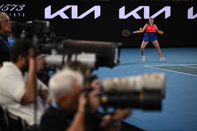 Mandatory Credit: Photo by James Gourley Shutterstock (13729783w) Jelena Ostapenko in action during her Quarter Final Match Australian Open, Day Nine, Tennis, Melbourne Park, Melbourne, Australia - 24 Jan 2023 Australian Open, Day Nine, Tennis, Melbourne Park, Melbourne, Australia - 24 Jan 2023 Copyright: xJamesxGourley Shutterstockx 13729783w