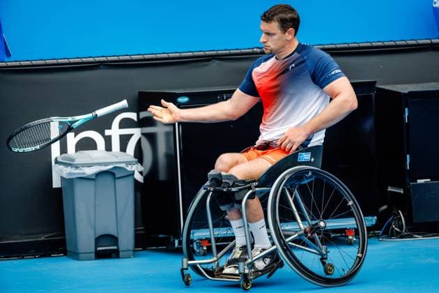 Belgian Joachim Gerard pictured in action at a Men s Wheelchair Singles first round match between Belgian Gerard and Chilean Cataldo at the Australian Open tennis Grand Slam, Tuesday 24 January 2023 in Melbourne Park, Melbourne, Australia. PATRICKxHAMILTON  x58691967x