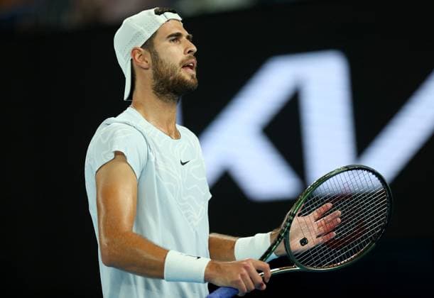 Mandatory Credit: Photo by Ella Ling Shutterstock (13729781be) Karen Khachanov of Russia reacts Australian Open, Day Nine, Tennis, Melbourne Park, Melbourne, Australia - 24 Jan 2023 Australian Open, Day Nine, Tennis, Melbourne Park, Melbourne, Australia - 24 Jan 2023 Copyright: xEllaxLing Shutterstockx 13729781be