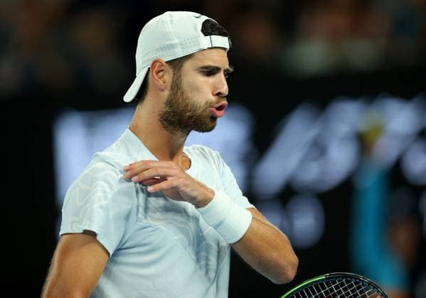 Mandatory Credit: Photo by Ella Ling Shutterstock (13729781bf) Karen Khachanov of Russia reacts Australian Open, Day Nine, Tennis, Melbourne Park, Melbourne, Australia - 24 Jan 2023 Australian Open, Day Nine, Tennis, Melbourne Park, Melbourne, Australia - 24 Jan 2023 Copyright: xEllaxLing Shutterstockx 13729781bf