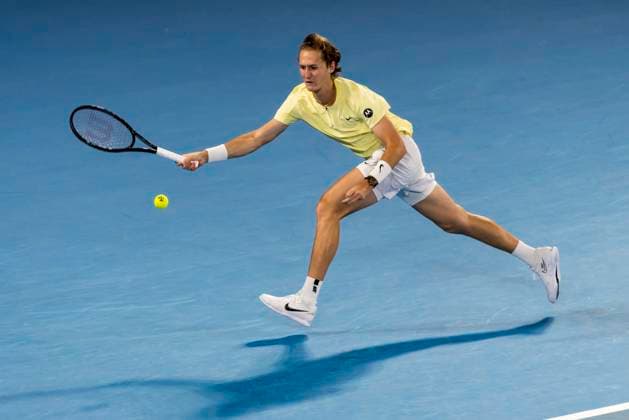 MELBOURNE, VIC - JANUARY 24: Sebastian Korda of the United States of America in action during the Quarterfinals of the 2023 Australian Open on January 24 2023, at Melbourne Park in Melbourne, Australia. (Photo by Jason Heidrich Icon Sportswire) TENNIS: JAN 24 Australian Open Icon230124088