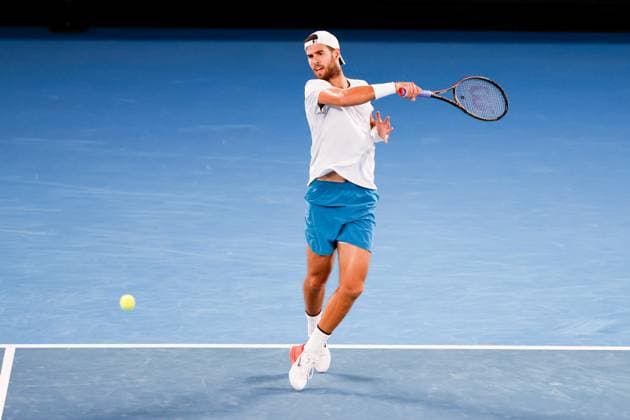 January 24, 2023, Melbourne, Victoria, Australia: MELBOURNE, AUSTRALIA - JANUARY 24: Karen Khachanov of Russia in quarter final action against Sebastian Korda of USA on day 9 of the 2023 Australian Open at Melbourne Park on January 24, 2023 in Melbourne, Australia. Melbourne Australia - ZUMAp121 20230124_zsp_p121_025 Copyright: xChrisxPutnamx