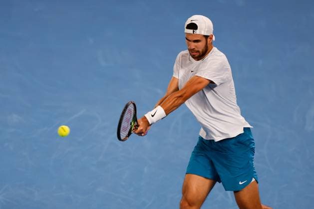 January 24, 2023, Melbourne, Victoria, Australia: MELBOURNE, AUSTRALIA - JANUARY 24: Karen Khachanov of Russia in quarter final action against Sebastian Korda of USA on day 9 of the 2023 Australian Open at Melbourne Park on January 24, 2023 in Melbourne, Australia. Melbourne Australia - ZUMAp121 20230124_zsp_p121_028 Copyright: xChrisxPutnamx