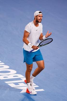 January 24, 2023, Melbourne, Victoria, Australia: MELBOURNE, AUSTRALIA - JANUARY 24: Karen Khachanov of Russia in quarter final action against Sebastian Korda of USA on day 9 of the 2023 Australian Open at Melbourne Park on January 24, 2023 in Melbourne, Australia. Melbourne Australia - ZUMAp121 20230124_zsp_p121_036 Copyright: xChrisxPutnamx