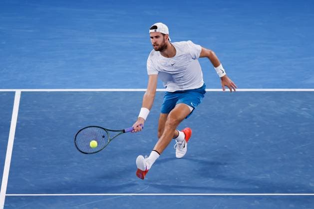 January 24, 2023, Melbourne, Victoria, Australia: MELBOURNE, AUSTRALIA - JANUARY 24: Karen Khachanov of Russia in quarter final action against Sebastian Korda of USA on day 9 of the 2023 Australian Open at Melbourne Park on January 24, 2023 in Melbourne, Australia. Melbourne Australia - ZUMAp121 20230124_zsp_p121_038 Copyright: xChrisxPutnamx