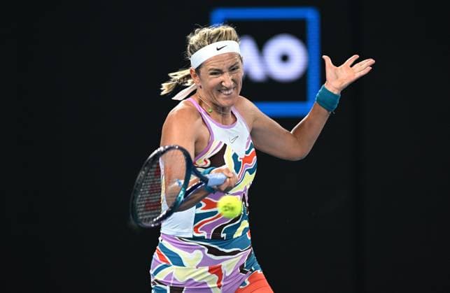 TENNIS AUSTRALIAN OPEN, Victoria Azarenka of Belarus returns to Jessica Pegula of USA during their quarter final match at the 2023 Australian Open tennis championship at Melbourne Park in Melbourne, Tuesday, January 24, 2023. ( NO ARCHIVING, EDITORIAL USE ONLY, NO USE IN BOOKS WITHOUT CONSENT MELBOURNE VICTORIA AUSTRALIA  Copyright: xLUKASxCOCHx 20230124001756085904