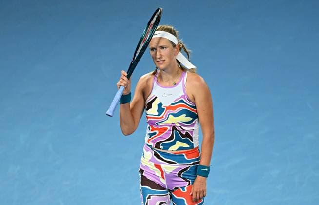 TENNIS AUSTRALIAN OPEN, Victoria Azarenka of Belarus reacts during her quarter final match against Jessica Pegula of USA at the 2023 Australian Open tennis championship at Melbourne Park in Melbourne, Tuesday, January 24, 2023. ( NO ARCHIVING, EDITORIAL USE ONLY, NO USE IN BOOKS WITHOUT CONSENT MELBOURNE VICTORIA AUSTRALIA  Copyright: xLUKASxCOCHx 20230124001756092488