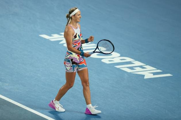 Victoria Azarenka reacts to defeating Jessica Pegula of USA 6-4 6-1 in the Quarter Final match, Day 9 at the Australian Open Tennis 2023 at Rod Laver Arena, Melbourne, Australia on 24 January 2023. Copyright: xPeterxDovganx 34782017