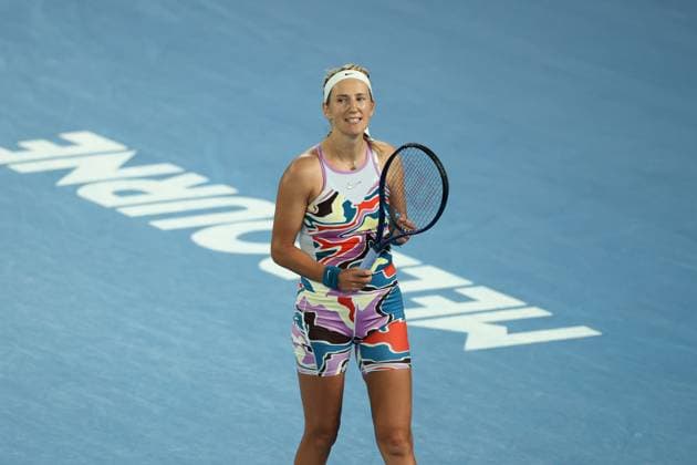 Victoria Azarenka reacts to defeating Jessica Pegula of USA 6-4 6-1 in the Quarter Final match, Day 9 at the Australian Open Tennis 2023 at Rod Laver Arena, Melbourne, Australia on 24 January 2023. Copyright: xPeterxDovganx 34782018